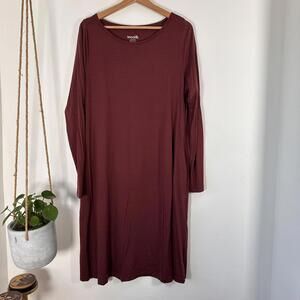 Wool& Midi Swing Dress Merino Wool Long Sleeve L- Long